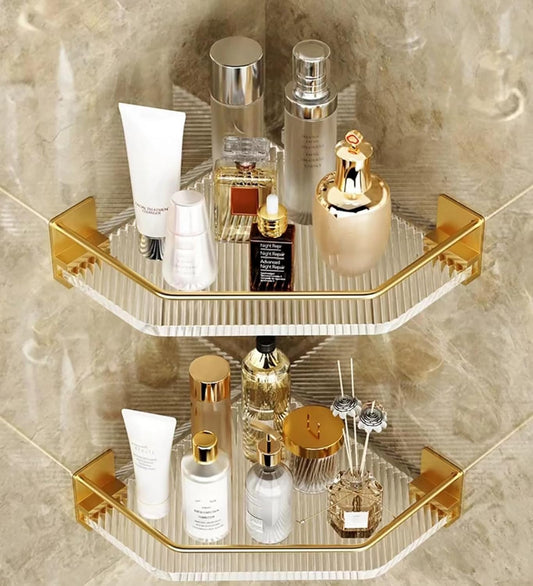 EVERZONE Shower Corner Caddy, 2 Pack 12" Brushed 304 Stainless Steel Organizer for Bathroom,Kitchen & Balcony, Floating Shower Wall Shelf Bath Basket Rack Heavy Duty 2 Pack (Gold,Acrylic)