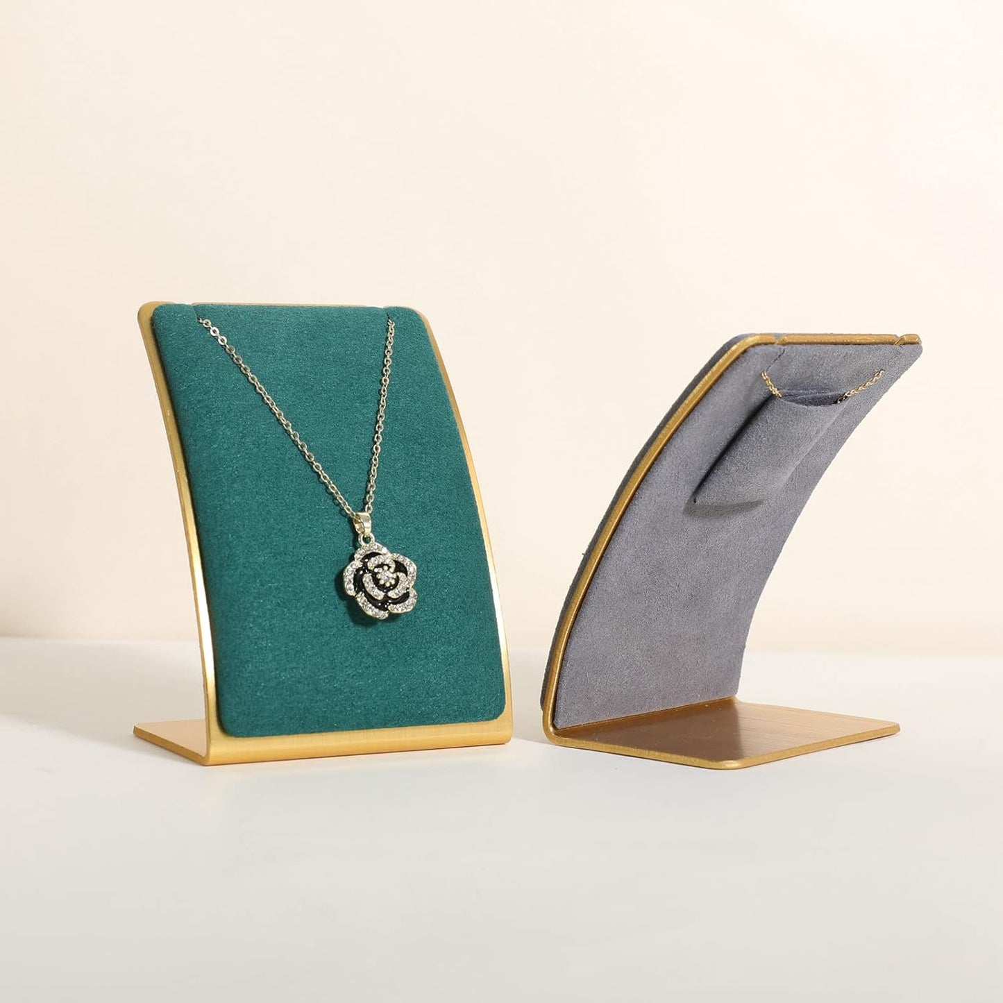 GemeShou Green Necklace display stand, Velvet Jewelry necklace display holder for selling, small metal earring neck storage organizer, online jewelry photography props【Green】