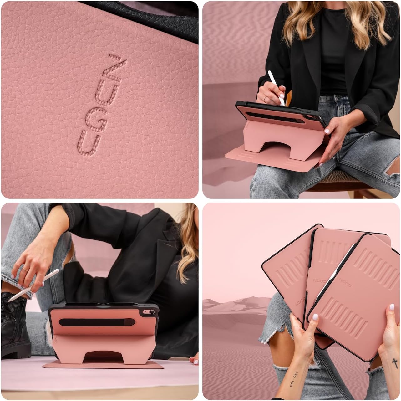 ZUGU CASE for iPad Air 11 (M3 2025 / M2 2024) iPad Air 4 & 5 10.9 Inch (2020/2022) - Protective, Ultra Thin, Magnetic Stand, Sleep/Wake Cover with Apple Pencil Charging & Storage - Desert Rose