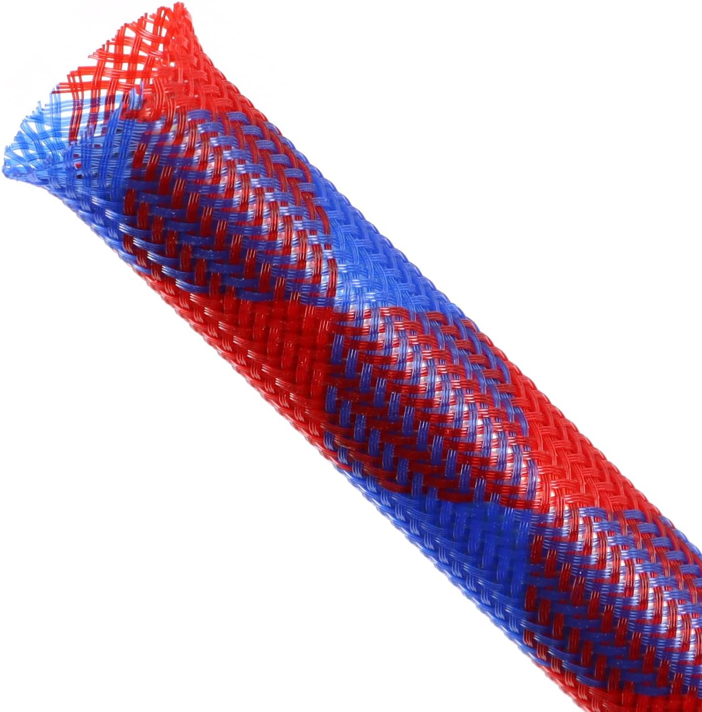Braided Cable Sleeving, PET Expandable Braided Cable Sleeve, Flexible Mesh Sleeving Cord Management for Audio Video and Other Home Device, Cord Protector from Pets (Blue Red, 1/2" x 25ft)