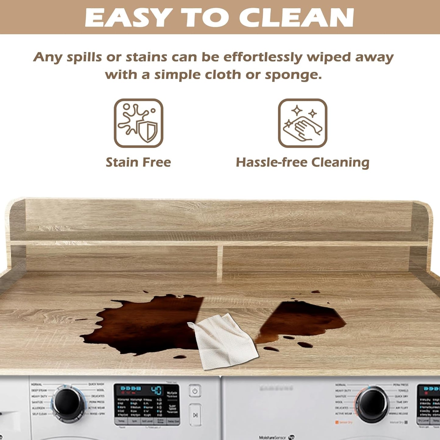 Royxen Laundry Countertop with 2-Tier Shelf Universal Fit, Washer and Dryer Countertop with Storage Space, Shelf Height 11.5 Inches, Solid Wood Core, White Oak