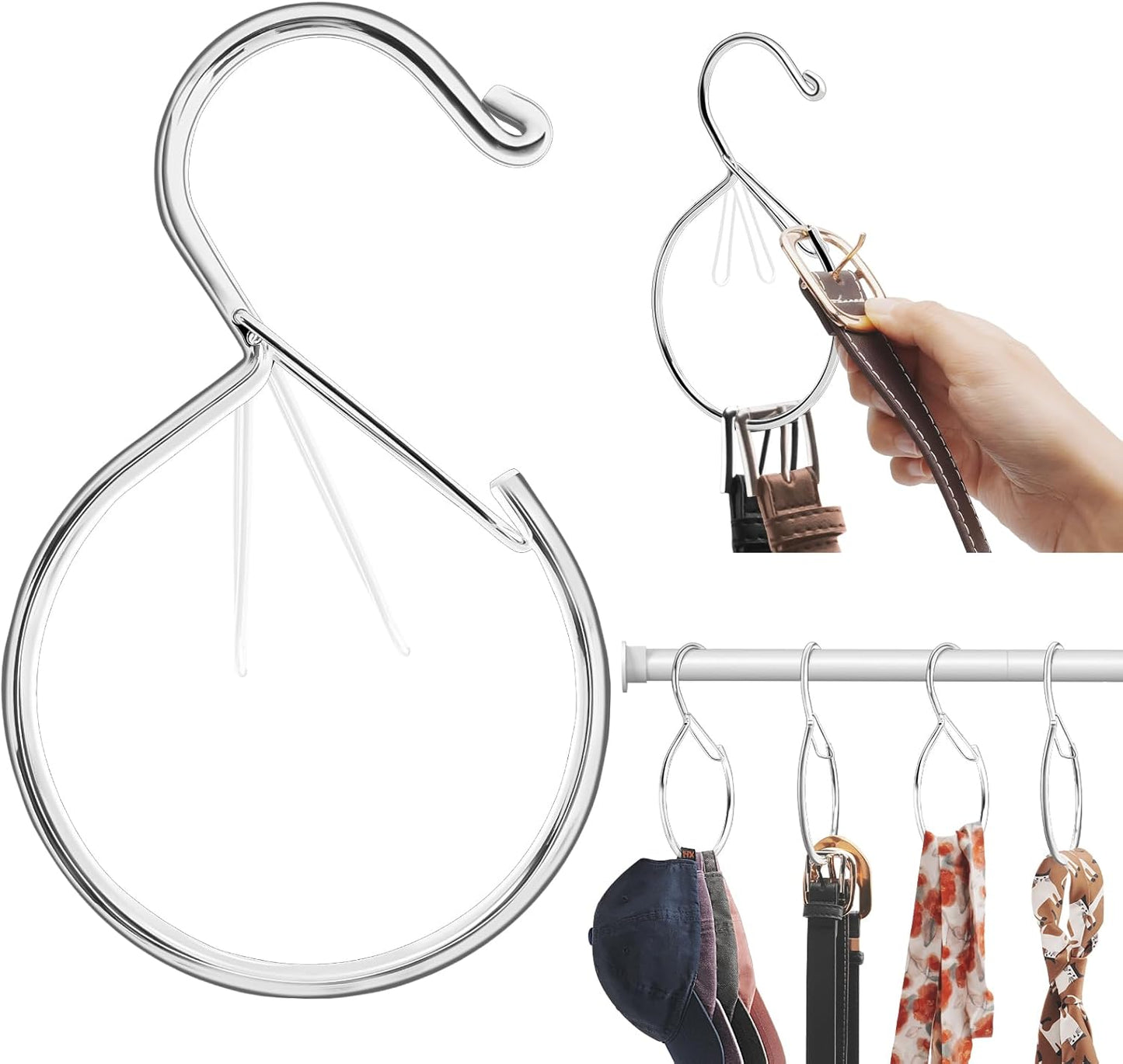 6 Pack Belt Hanger, Tie Hanger & Belt Organizer, Waterproof Belt Hanger for Closet, Ties, Scarves, Bags & Accessories, Keeps Closet Neat & Organized, Silver