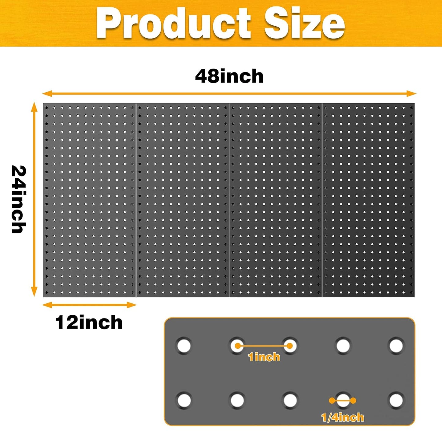 Pegboard Smith Metal Pegboard Panels 12" x 24", 4 Pack Black Wall Mounted Tool Organizer Boards, Heavy Duty Tool Storage Peg Board for Garage, Workbench, Office, Fits 1/4" Peg Hooks