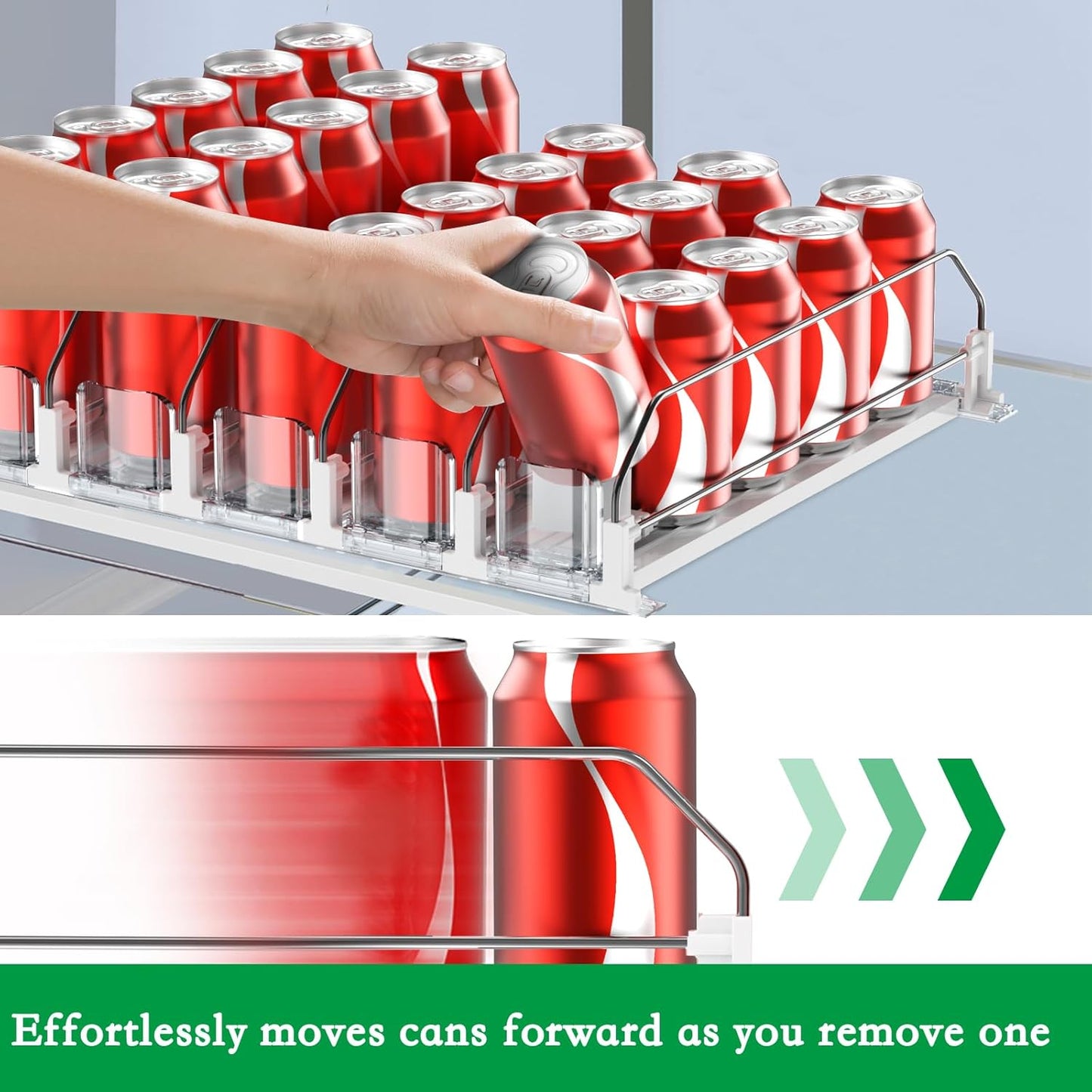Drink Organizer for Fridge-White Automatic Pusher Glide,12oz 16oz 20oz-Soda Dispenser for Fridge-Holds up to 30 Cans