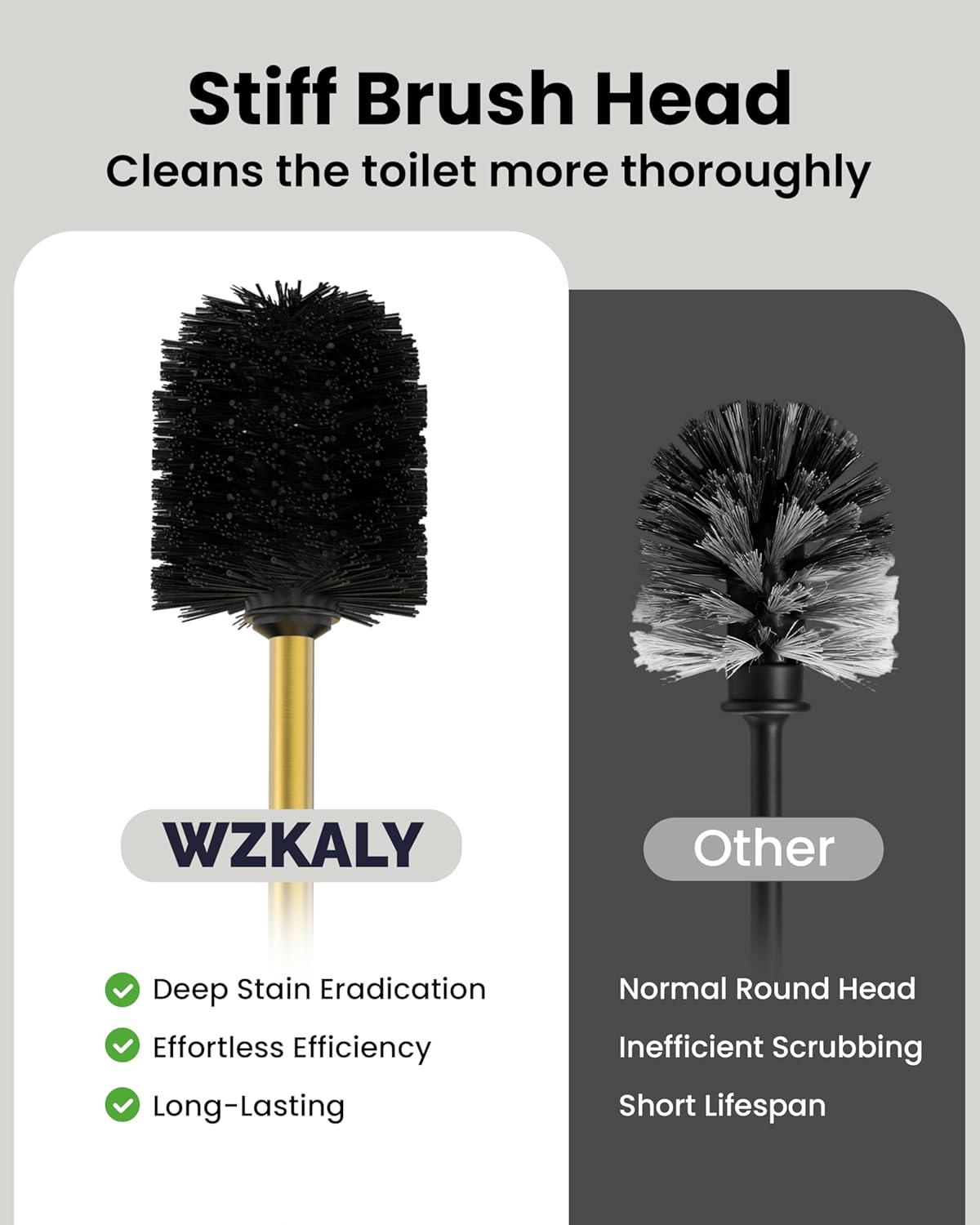 Toilet Brush and Holder Set, Toilet Bowl Brush for Bathroom with Long Handle, Stainless Steel Toilet Cleaner Brush with Durable Scrubbing Bristles,Splash-Prooft (Brushed Gold)
