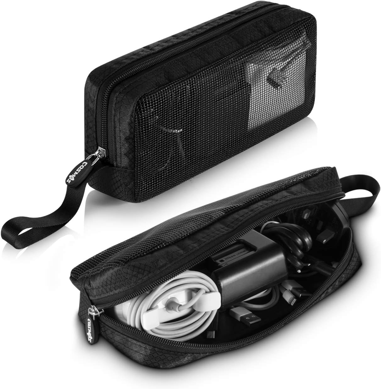 CM Travel Cable Organizer Case Portable Computer Accessories Zipper Mesh Pouch for Holding Laptop Mouse, Power Bank, USB, Adapter, Charger, Cellphone and Cosmetics (Case ONLY)