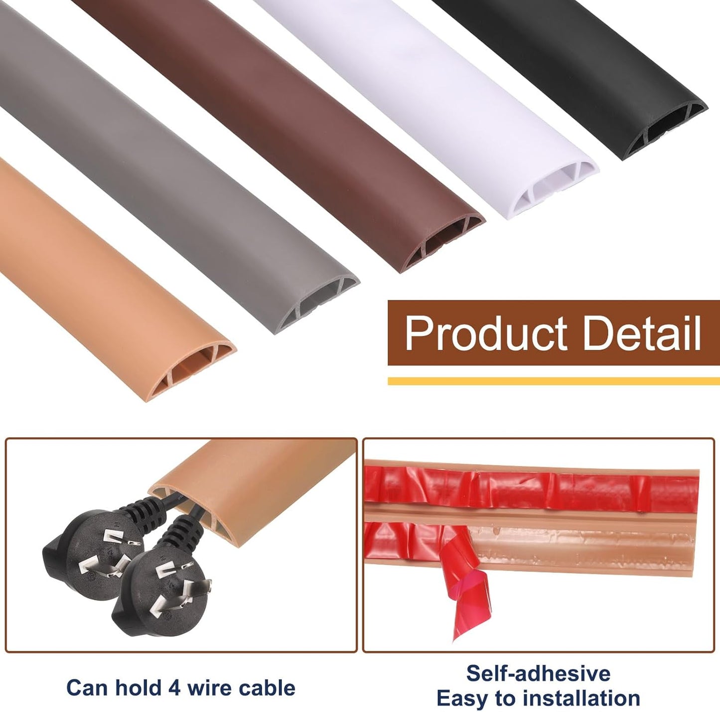 HARFINGTON 6ft Cord Cover Floor W0.6 x H0.33 Inner Channel PVC Hide Extension Cable Floor Wire Hider Wire Covers Protector for Prevent Cable Trips Cables Management, Brown