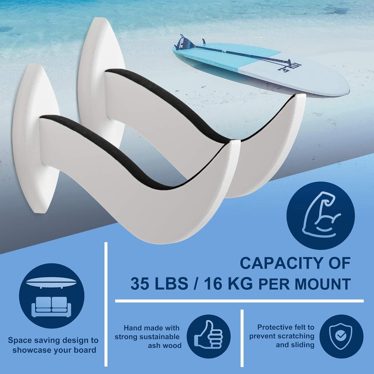Hang 11 Surfboard Wall Mount - Surf Board Wall Hangers, Surfboard Mount, Beautiful Sustainable Wooden Rack, Perfect to Display Your Board, Surf Racks, Horizontal Hanger, Surfing Accessories