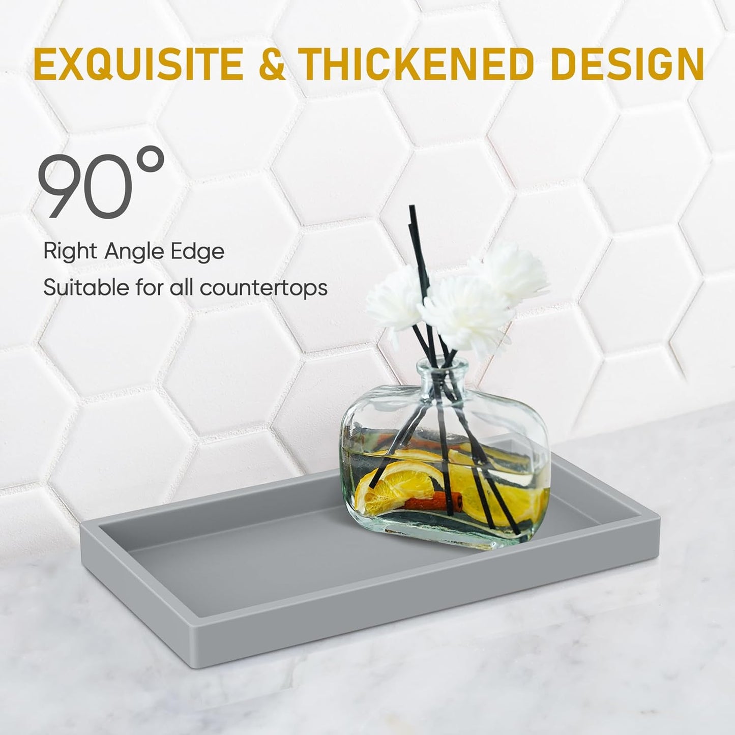 EG-SIPRO High-Grade Thickened Silicone Rectangle Bathroom Vanity Tray - Shatterproof Durable Soap Dispenser Tray for Countertop