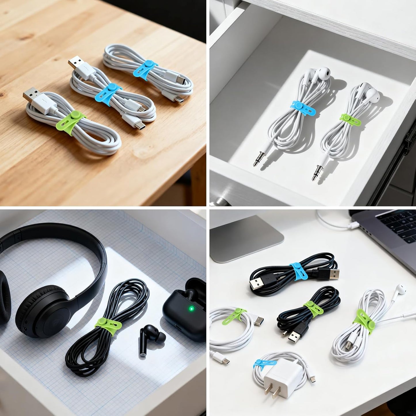 24 Pcs Silicone Cable Ties, Wire Cord Organizer, Cord Ties Reusable Cable Organizer 5Inch Cable Management Tie (4 Color) Cbfoeyk