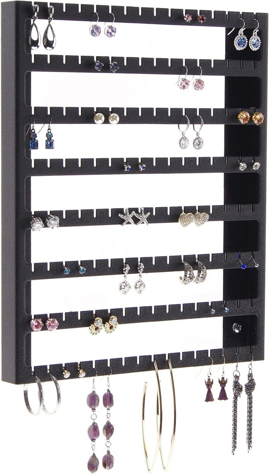 Angelynn's Wall Mounted Earring Holder Organizer Display for Women Small Earrings ONLY, Post Stud Dangle Pierced Earrings, Hanging Closet Jewelry Storage Rack, Luka Black 9"x11"