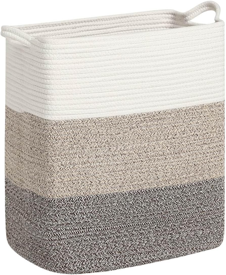 Tall Laundry Basket With Handles,Woven Cotton Rope Big Laundry Hamper Sorters,Versatile Storage for Dirty Clothes,Baby Toys,and Blankets in Bathroom, Nursery,and Living Room (Gradient Brown, 80L)