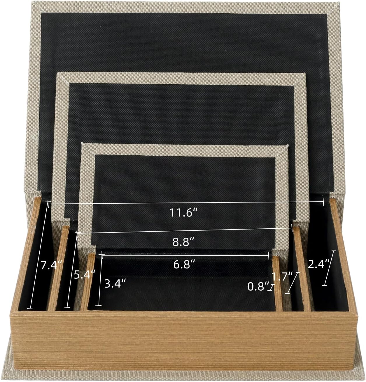 Modern Linen and Wood Decorative Faux Book Boxes Set of 3-13",10",8" - Linen