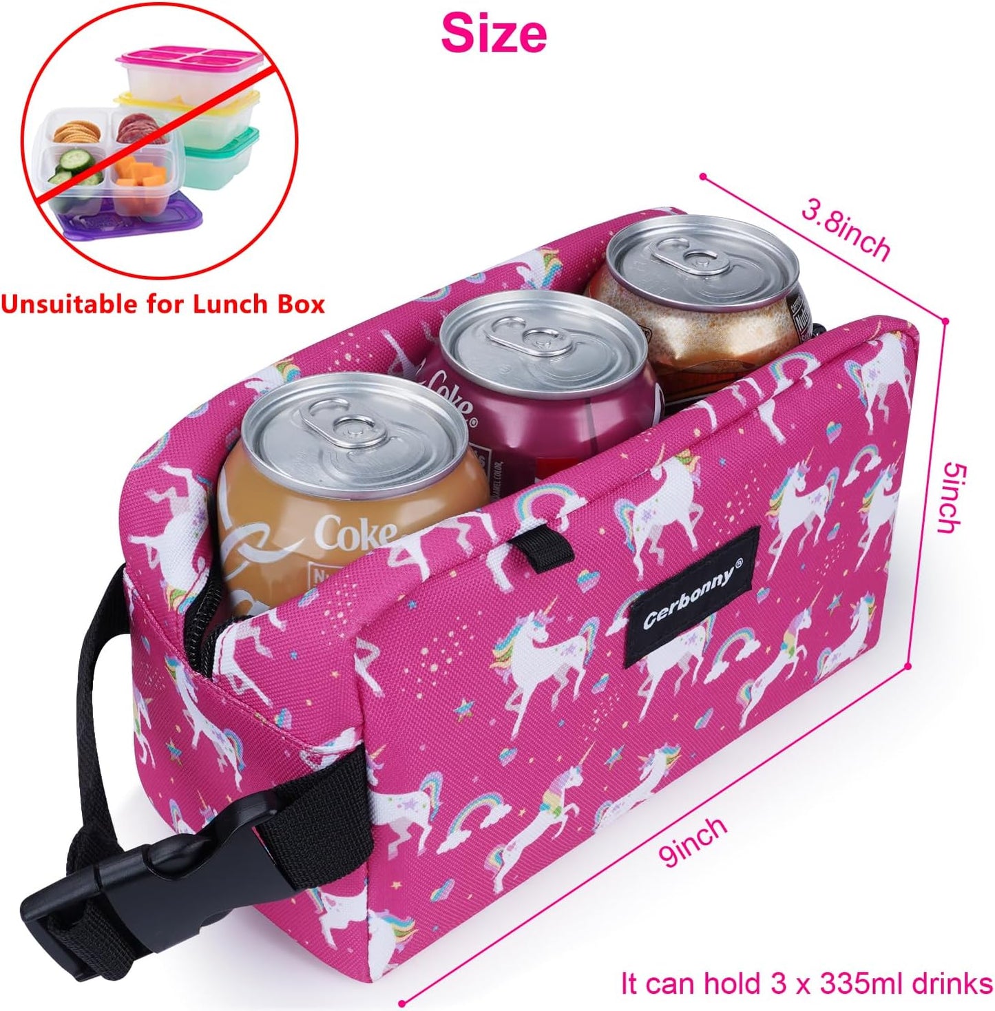 Cerbonny Small Cooler Bag - Freezable Lunch Bag for Work, School, Travel - Mini Insulated Bag for Kids & Adults - Fit for Yogurt - 3+ (Red Unicorn)