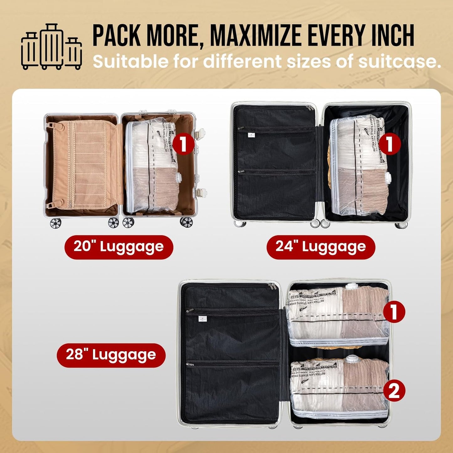TAILI 10 Pack Cube Vacuum Storage Bags, Medium Size (25x19x11 inch), Vacuum Seal Bags for Clothing, Travel Compression Packing for Clothes, Blankets, Baby Clothes, Travel Essential