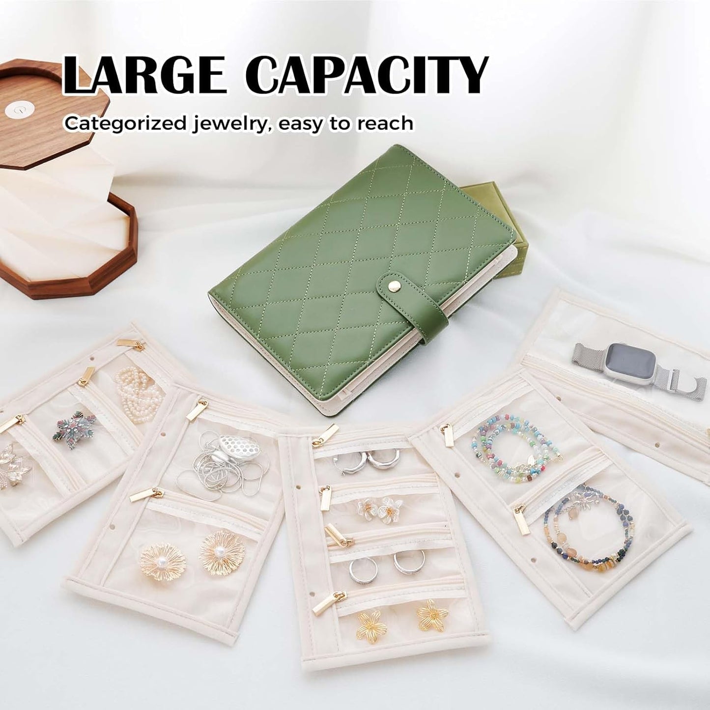 Travel Jewelry Organizer Case,Portable Jewelry Organizers Storage Book, Compact Jewelry Roll for Earrings, Rings, Necklaces - Perfect Jewelry Travel Bag for Women