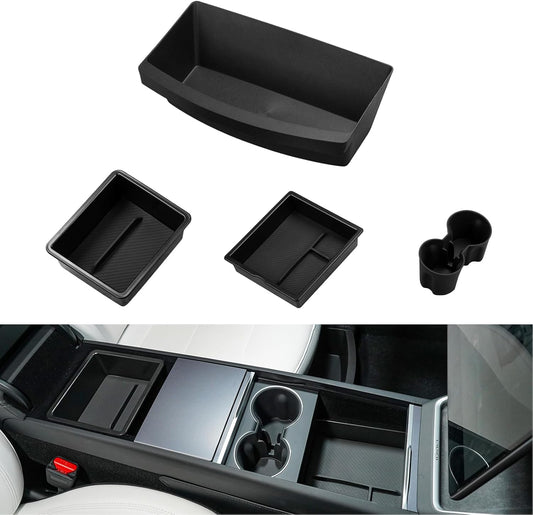 Motrobe 6PCS 2026 Tesla Model Y Juniper Center Console Organizer Tray Cup Holder Armrest Storage Box Under Seat Storage Box Model Y Juniper Accessories (Standard/Premium/Performance 2025/2026)