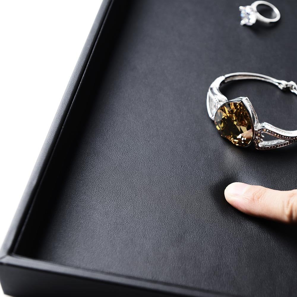 Black PU Leather Jewelry Display Flat Tray Ring Necklace Watch Organizer Display Tray (1 grid)