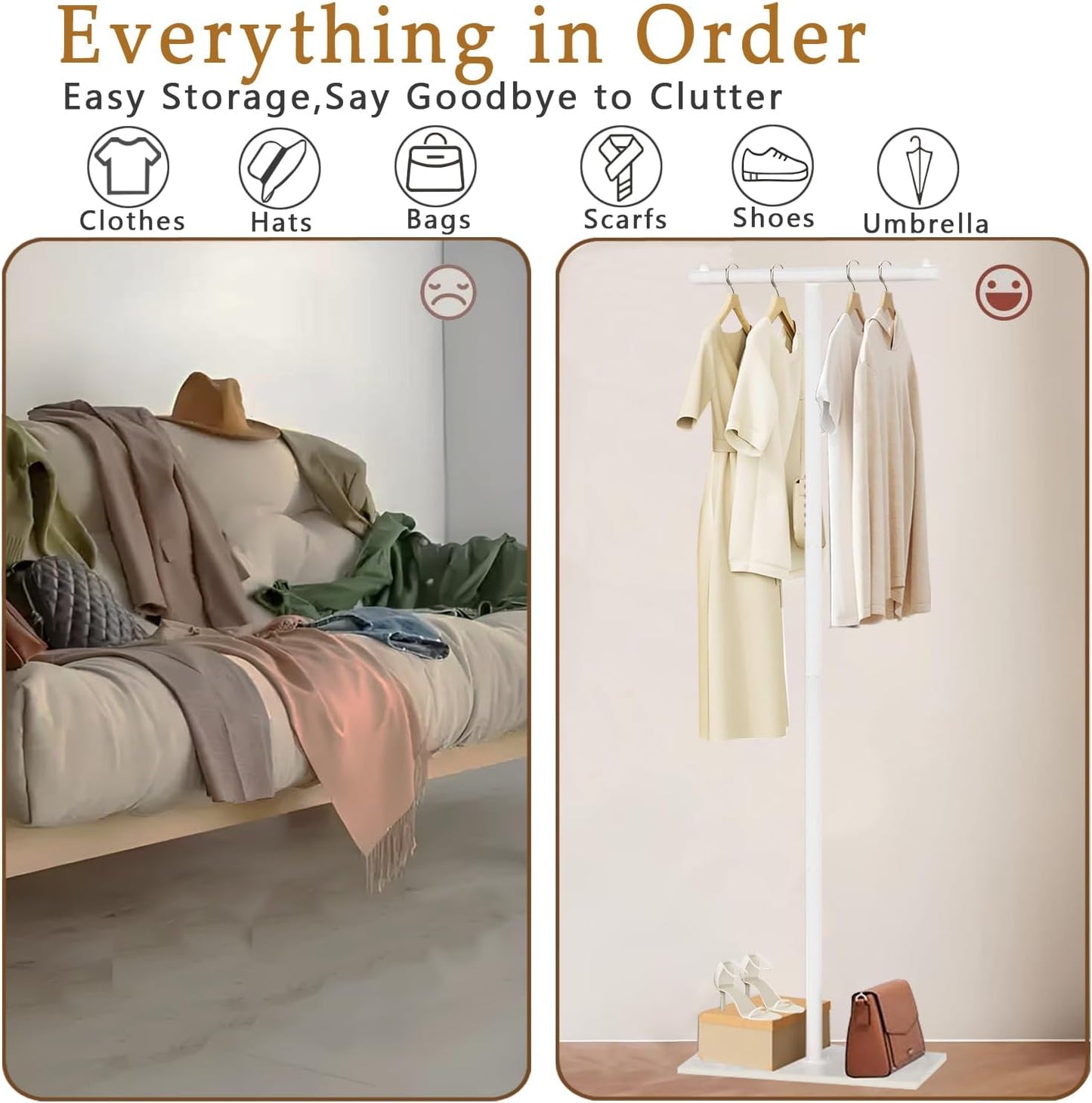 T-Shaped Metal Rack Stand, Modern Clothes Rack With Rock Slab Base,68.8 Inch Freestanding Clothing Rack Stand,Suitable For Boutiques, Entryway, Bedroom, Living Room, Hallway, (White, 68.8inch)