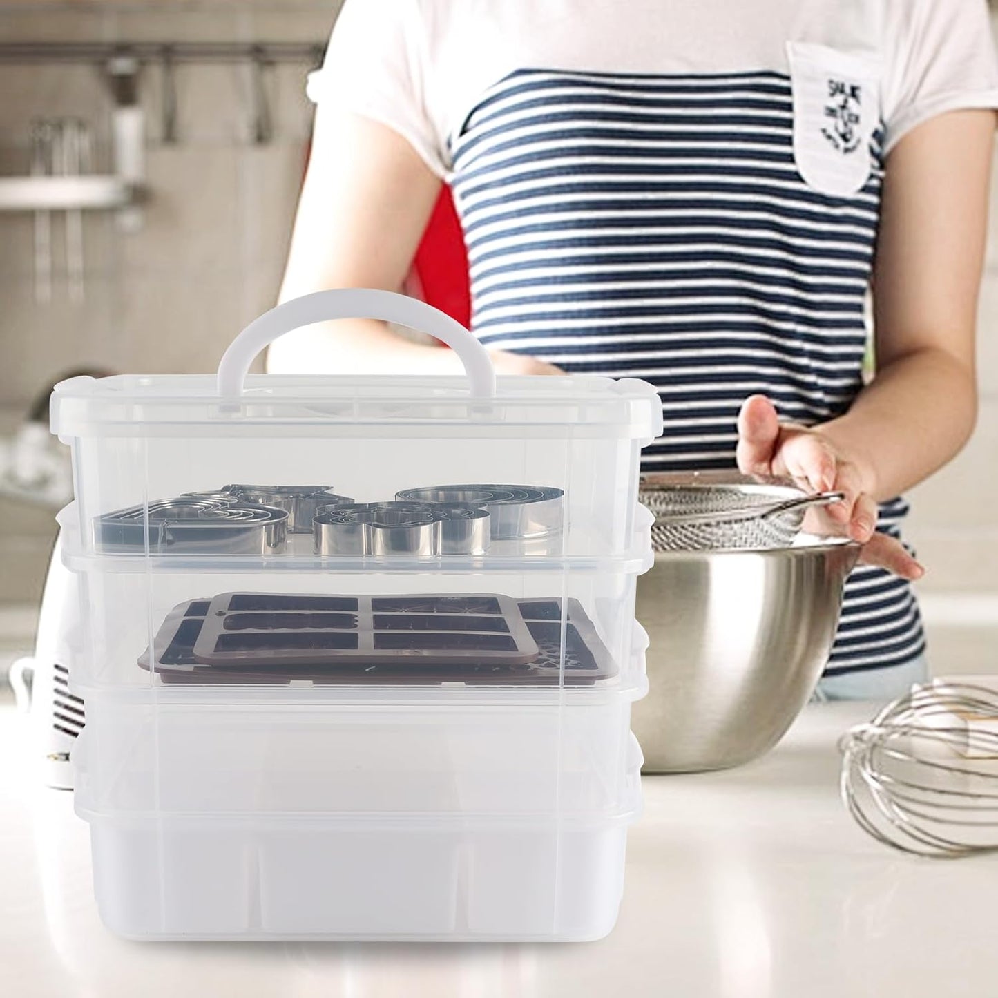 4 Pack of Cookie Cutter Storage with Chocolate Cookie Mold,Handheld Transparent Cookies Cutter Organizer Storage with a Sticker and a Pen,Cover To Prevent Dust,Can Be Used Alone or Hidden for Stacking