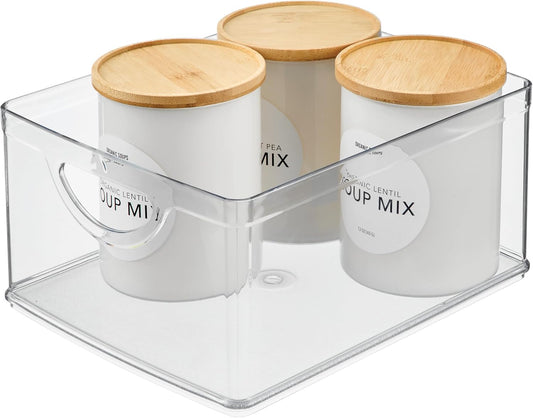 iDesign Plastic Stackable Kitchen Cabinet Storage Bin with Handles - Clear Pantry Organizer