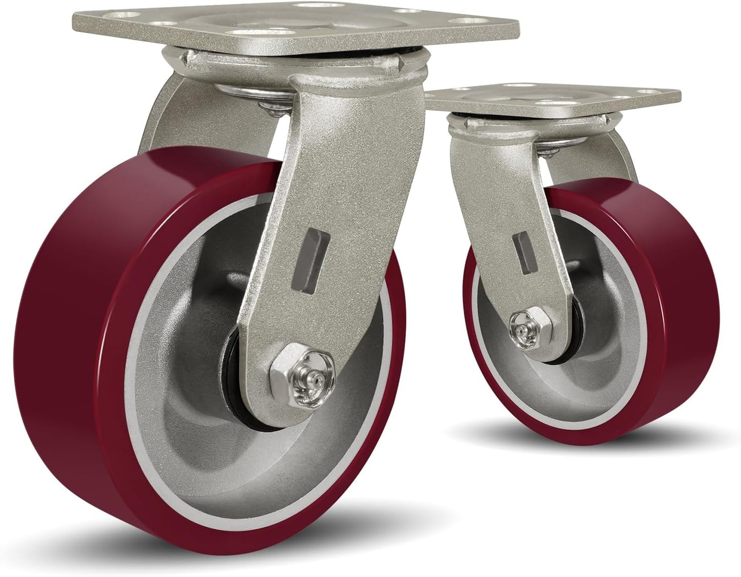 SY America 5" X 2" Casters Wheels,Heavy Duty Industrial Casters，Polyurethane on Aluminum Wheels,2 Swivel Casters,2200 LBS Load Capacity