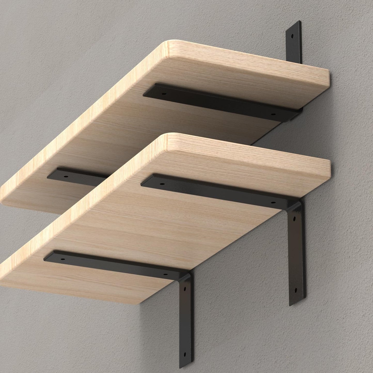 Black Heavy Duty Shelf Brackets 8 Inch, Extra Thick L Shelving Brackets, Rustic Gold Iron Floating Shelves Wall Mounted with Hardware for DIY Open Shelving, 4 Pack