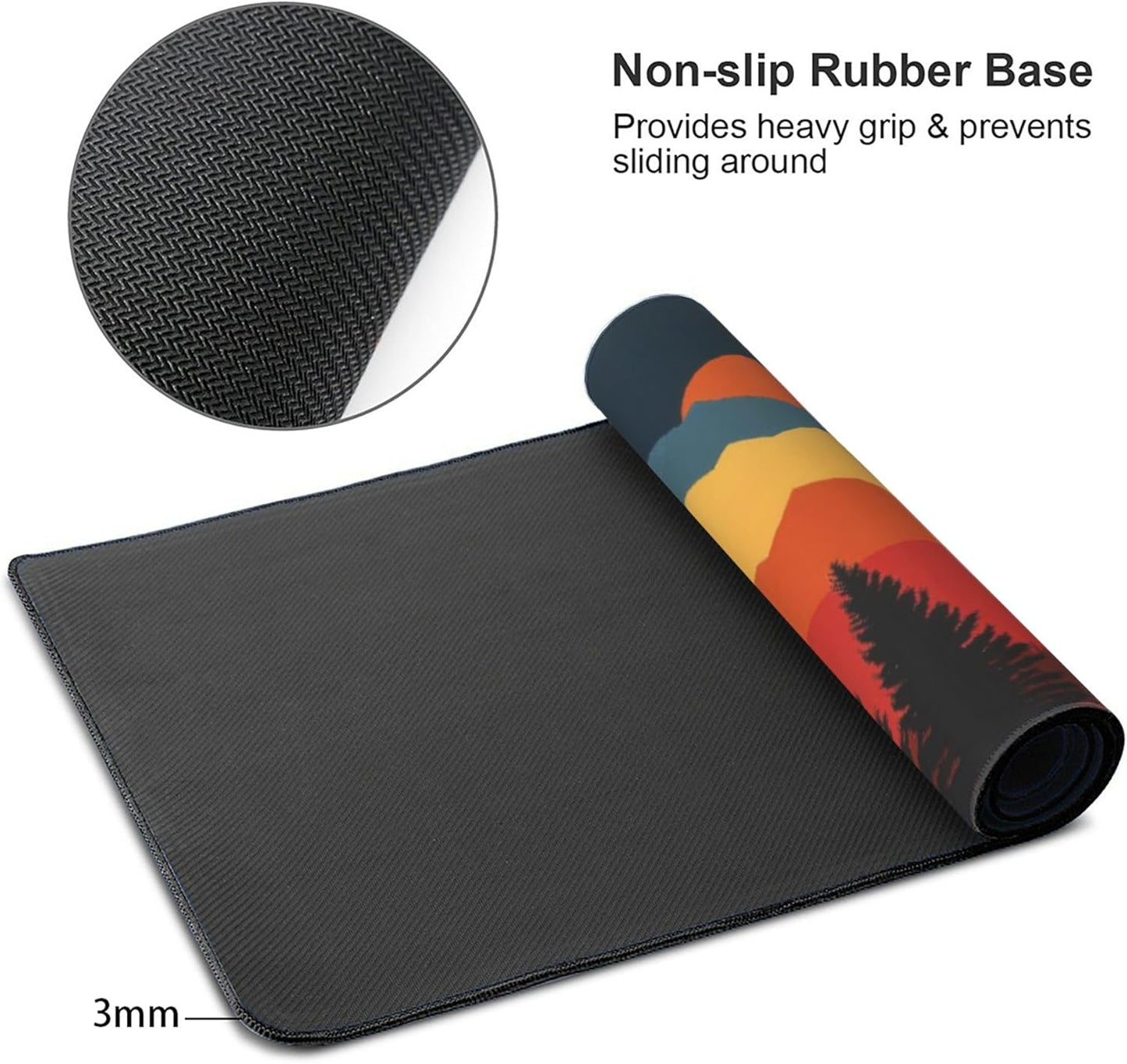 Colorful Mountain Forest Large Mouse Pad, Vintage Aesthetic Gaming Desk Mat, XXL Keyboard Desk Pad Mat for Desktop, 35.4"x15.7" Non-Slip Base Big Mousepad with Stitched Edges
