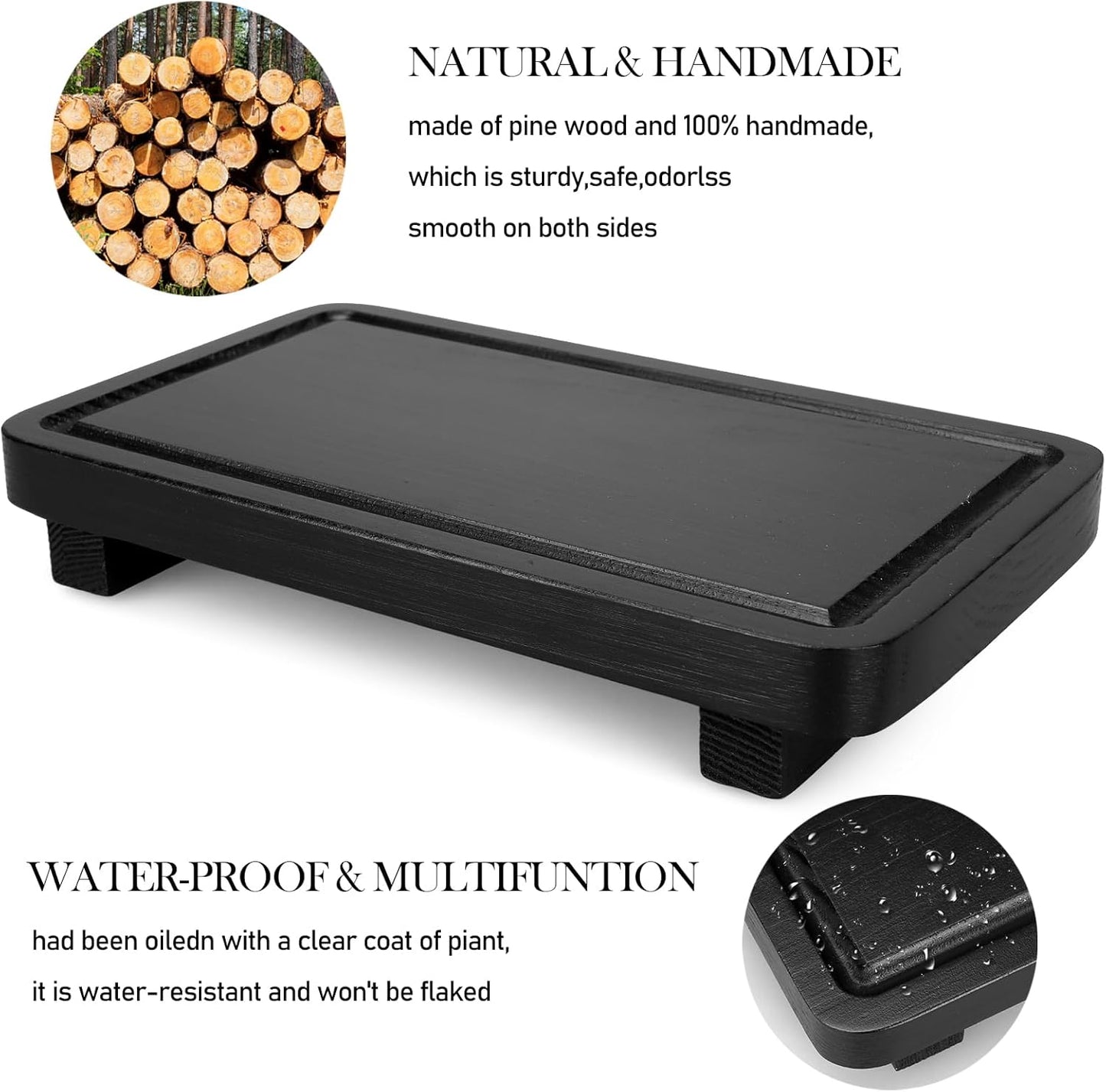 Black Bathroom Counter Organizer Wood Risers Display Pedestal Stand Kitchen Countertop Trays Farmhouse Wooden Dish Soap Dispenser Holder for Bathroom Decor Kitchen Sink Accessories Vanity Tray