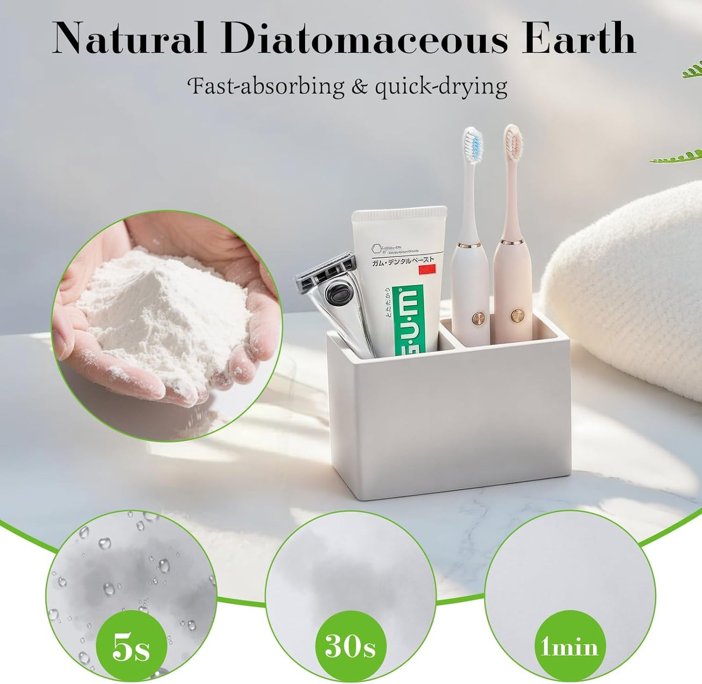 Luxspire Toothbrush Holder, Fast Drying Tooth Brush Holder for Bathroom, Diatomite Electric Tooth Brush and Toothpaste Organizer for Bathroom Kitchen Vanity Countertop, Light Gray