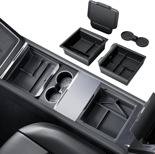 REEVAA 2026 Tesla New Model Y Juniper Accessories - Center Console Organizer [Maximized Space | OEM Fit & Noise-Free] 2-Layer Material, Fit for Model Y 2025-2026, 4PCS, Black