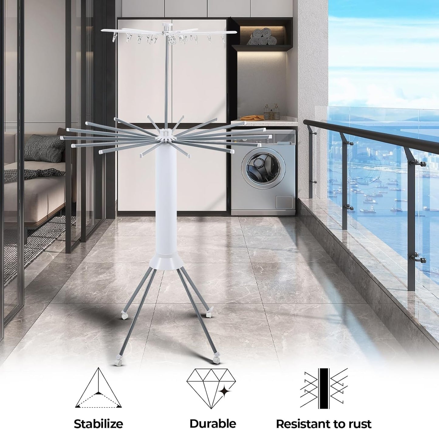 Dollate 4-Legged Clothes Drying Rack Foldable,Octopus-Shaped Portable Laundry Drying Rack,Outdoor and Indoor Collapsible Drying Rack with 4 Pulleys,2 Tier
