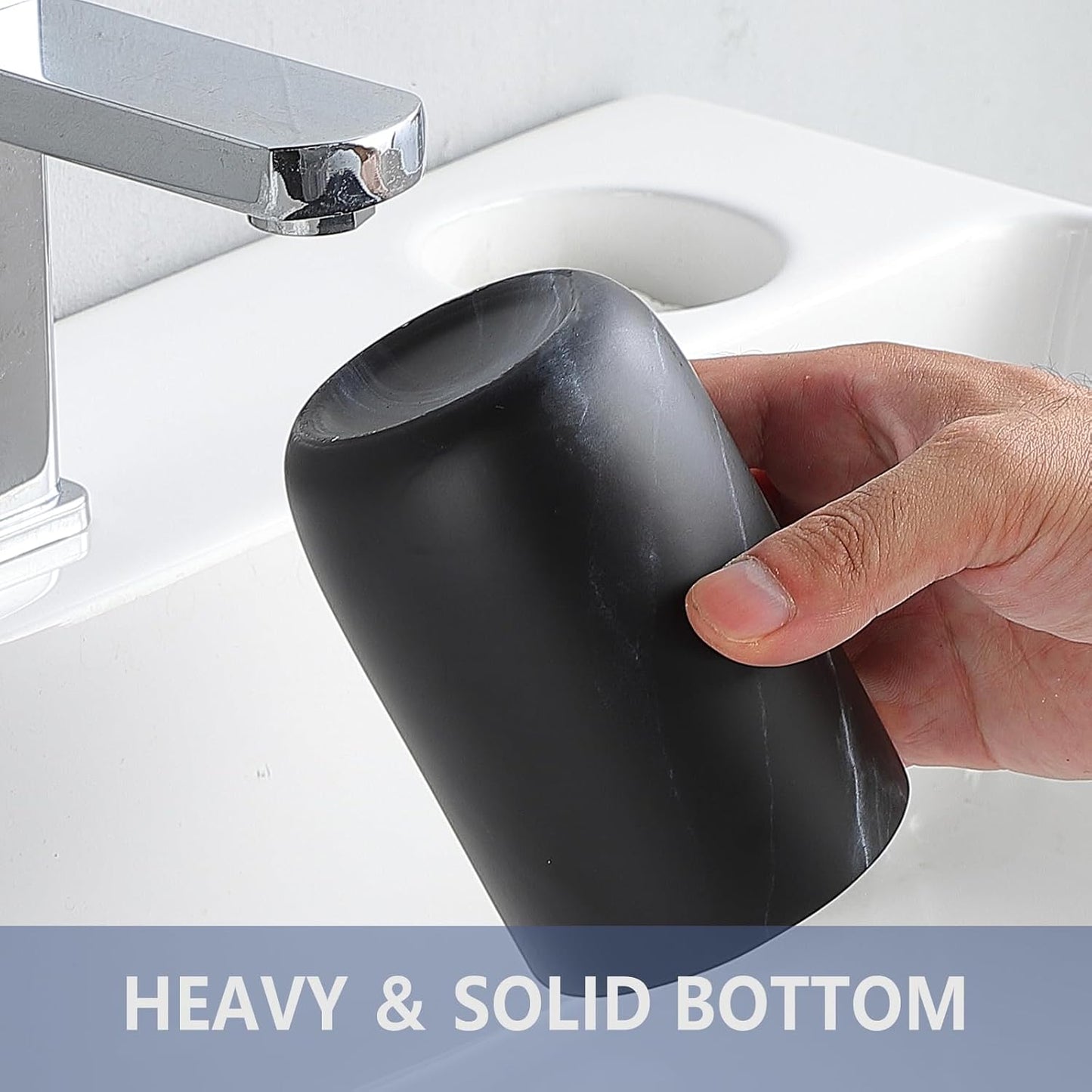 Black Marble Toothbrush Holder - Ceramic Toothbrush Holders for Bathrooms Toothbrush Toothpaste Holders Set, Black Bathroom Tumbler Cups Reusable Toothbrush Mouthwash Cup, Bathroom Counter Organizer.