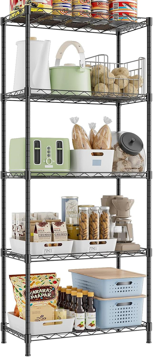 Storage Shelves,21.3" W x 11.8" D x 58.5" H Kitchen Wire Shelving Unit Loads 550LBS,5-tier Adjustable Metal Utility Shelf,Garage Shelves,Home Storage Rack for Kitchen, Laundry, Pantry and Closet