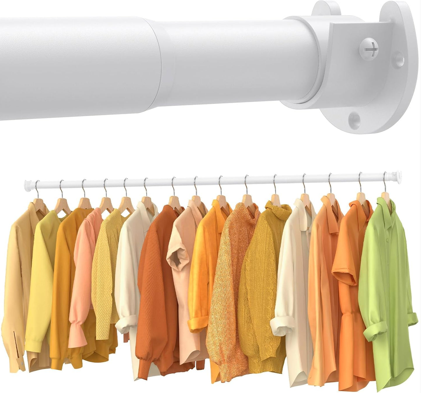 Closet Rods for Hanging Clothes, 17-39 Inch No-Cut Stepless Adjustable Closet Rod, 1.3 Inch Heavy Duty Metal Closet Hanging Rod with Brackets, White Closet Bar for Closet, Laundry Room, RV, Wardrobes