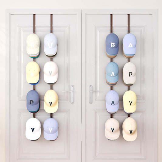 SWTYMIKI Over Door Hat Organizer - 4 Packs Metal Hanging Hat Rack with 16 Hooks Design, Baseball Cap Hanger Organizer Storage Holds up to 80 Caps for Door, Bedroom, Closet