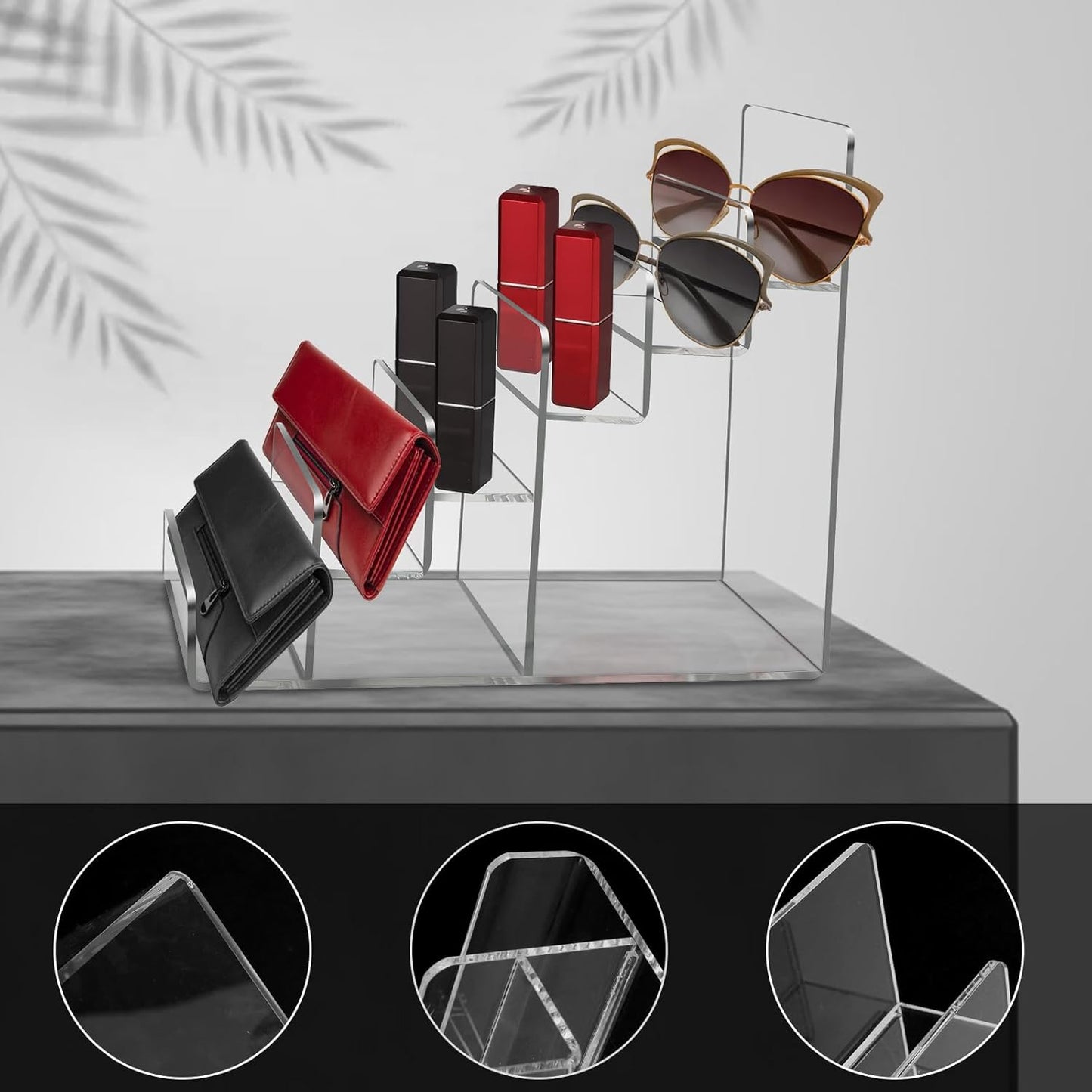 Acrylic Wallet Display Stand Purse Handbag Organizer, Clear Jewelry Riser Display Stand Purse Display Rack, Acrylic Display Shelf for Cosmetic Perfume Jewelry Sunglasses Handbag (6 Tier)