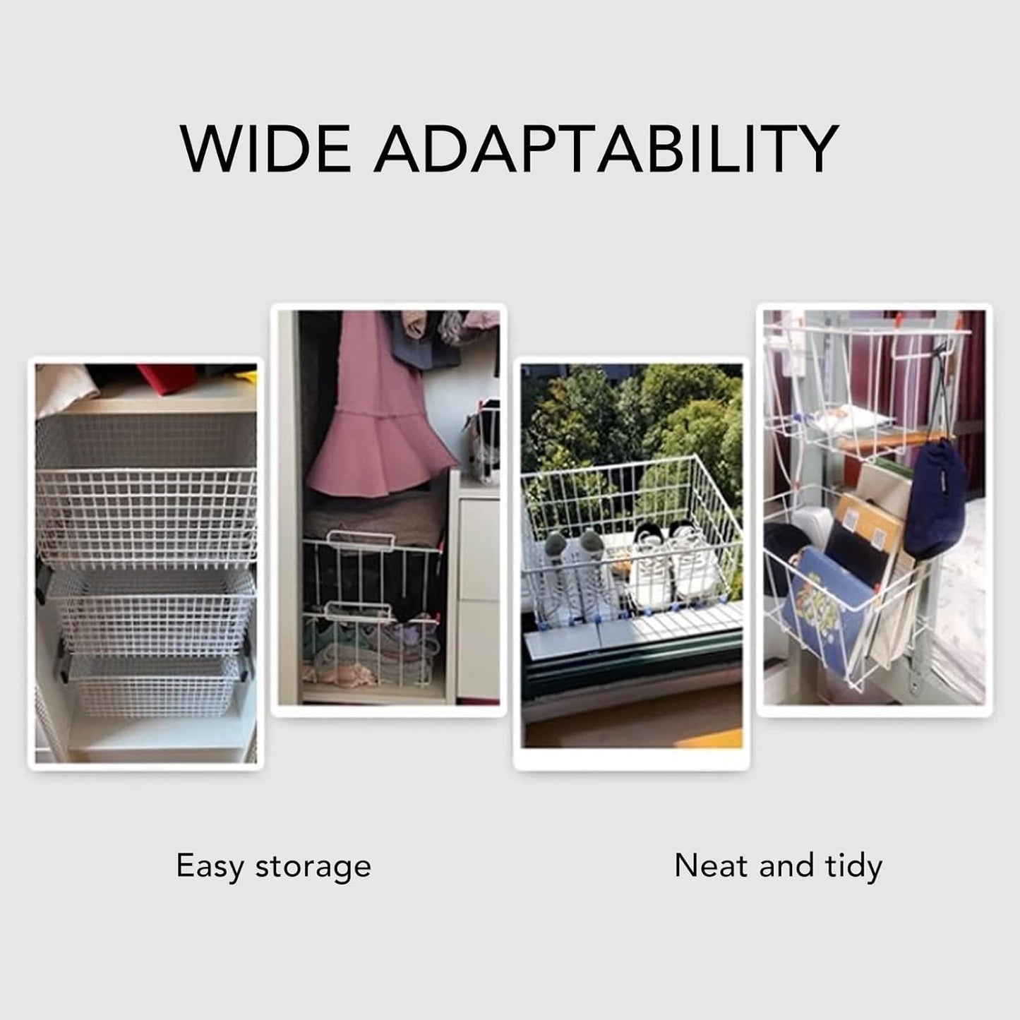 2PCS Freezer Organizer Bins, Steel Wire Freezer Basket with Handles Multifunctional Organizer Bin Stackable Metal Wire Baskets for Cabinet, Pantry, Closet (Black)