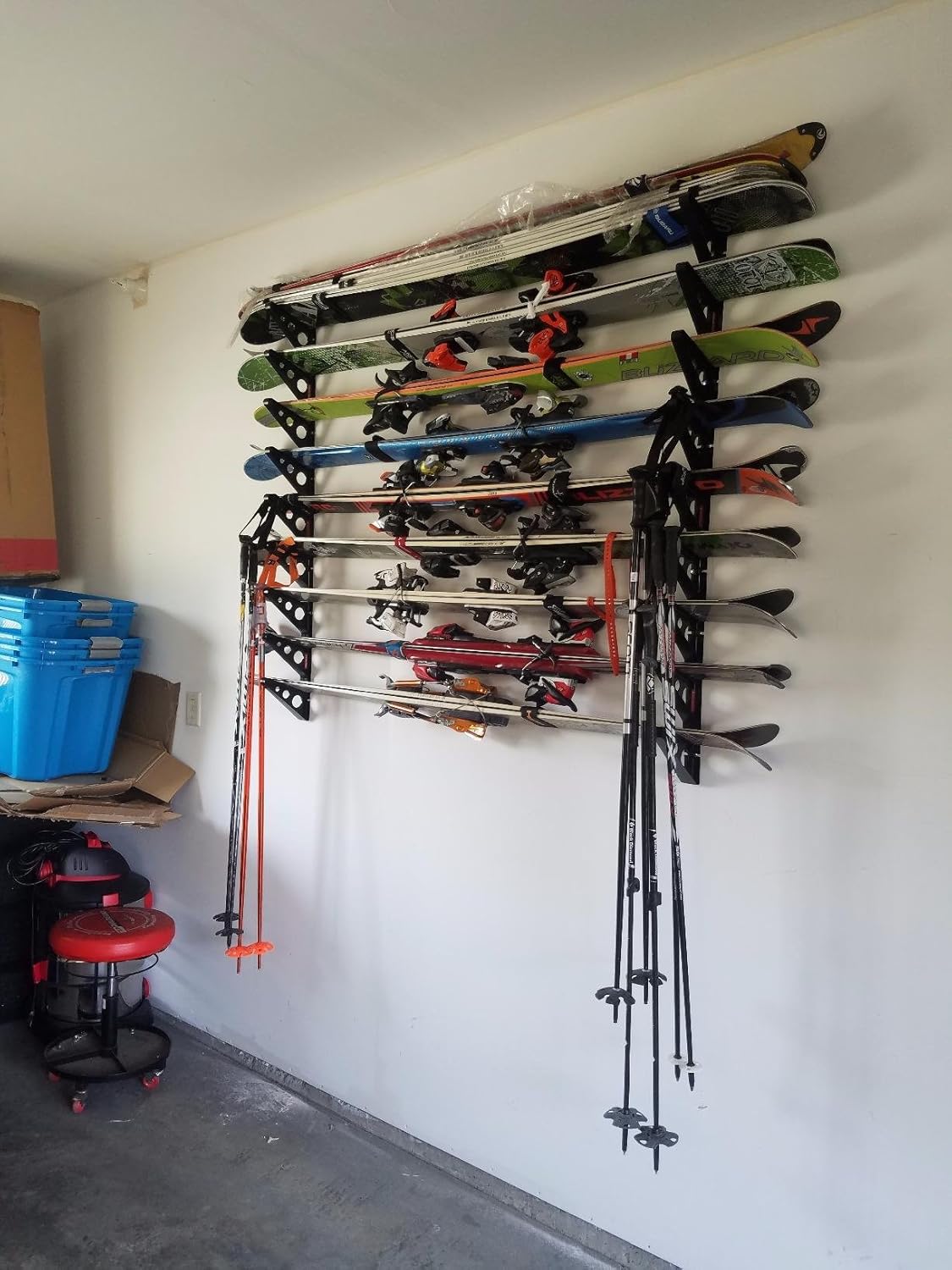 StoreYourBoard Ski Wall Rack – Horizontal Ski Rack Wall Mount, Holds 3 Pairs of Skis and Poles, Ski and Snowboard Wall Rack for Garage or Home, Holds Up to 40 lbs