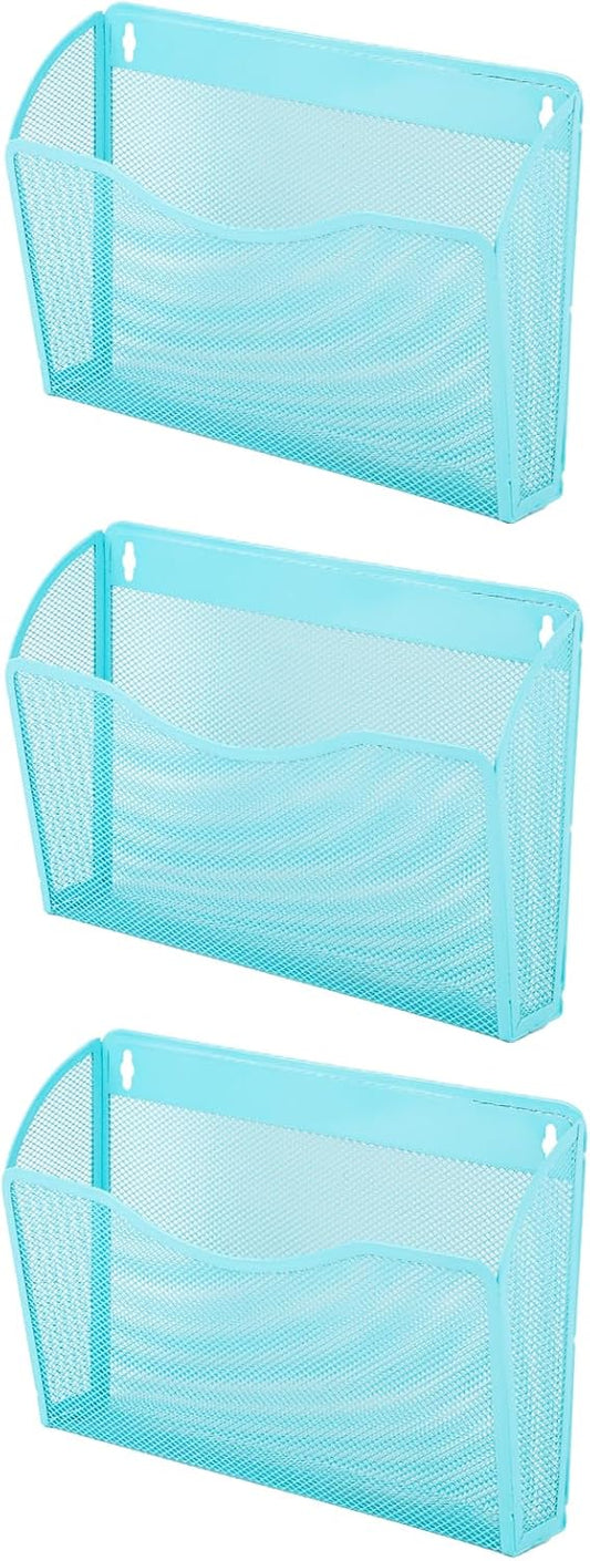 EASEPRES 3 Single Pocket Mesh Hanging File Organizer, Vertical Wall Mounted Magazine File Holder, Mount Basket Mail Paper Document Folder Organizing for Office, Home and School, Blue