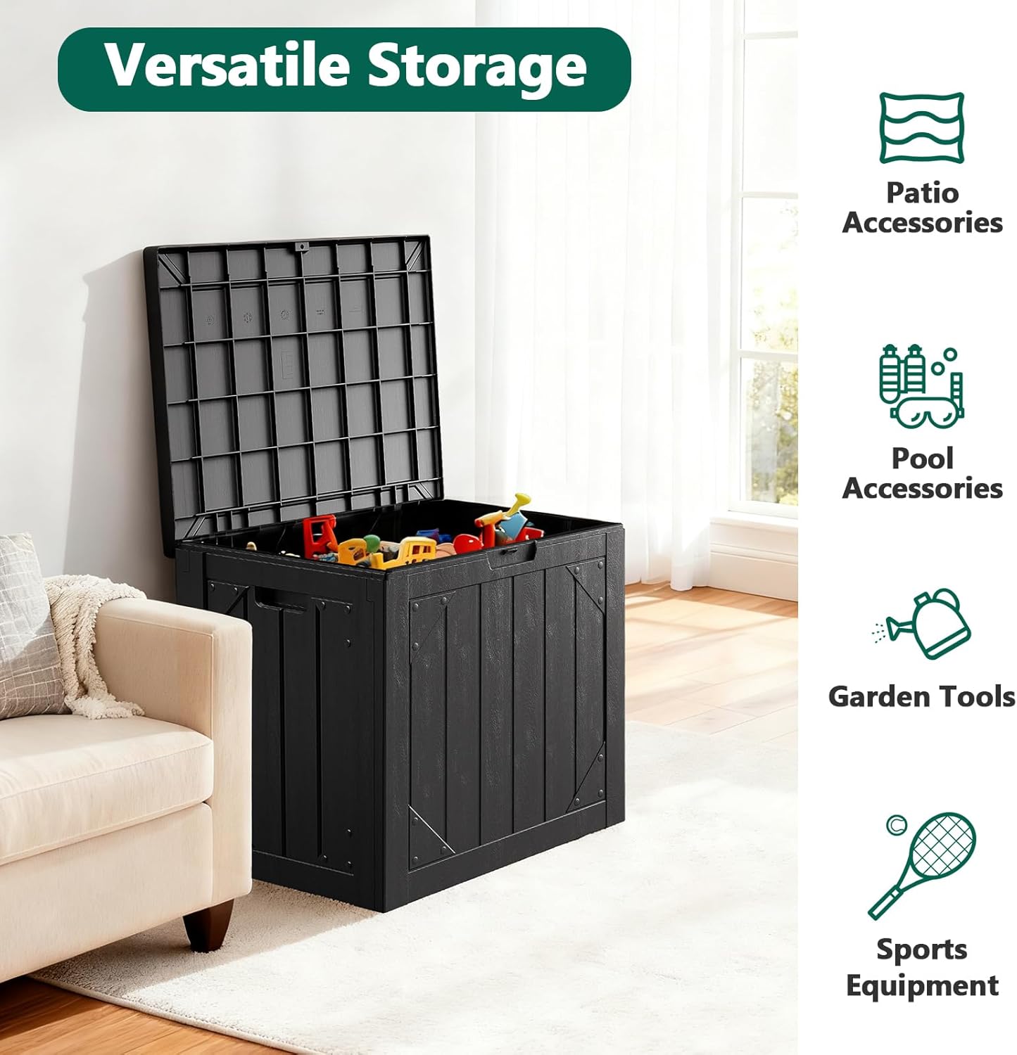 31 Gallon Outdoor Storage Box, Lockable Resin Deck Box for Patio Cushions, Throw Pillows, Garden Tools, Weatherproof Outdoor Storage Bench for Yard, Porch, or Balcony
