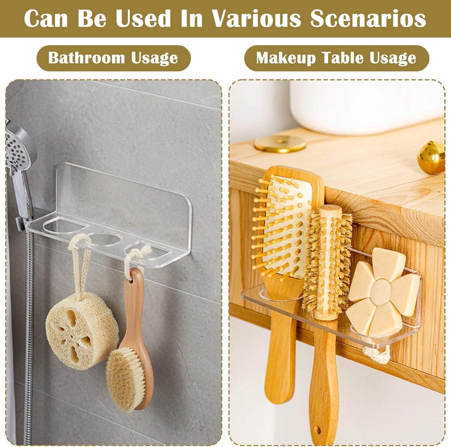 Bathroom Hair Brush Holder Wall Mounted Hair Brush Organizer with 3 Holes Non Perforated Wall Mounted Shaver Storage Rack for Combs, Curling Irons, Razors