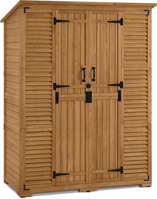 Macrout Large Outdoor Storage Cabinet with 6 Shelves (4.8 x 2.2 x 6.5 ft), Outside Storage Shed with Lock, Wooden Garden Shed for Yard Patio Lawn, 1738 (Natural)