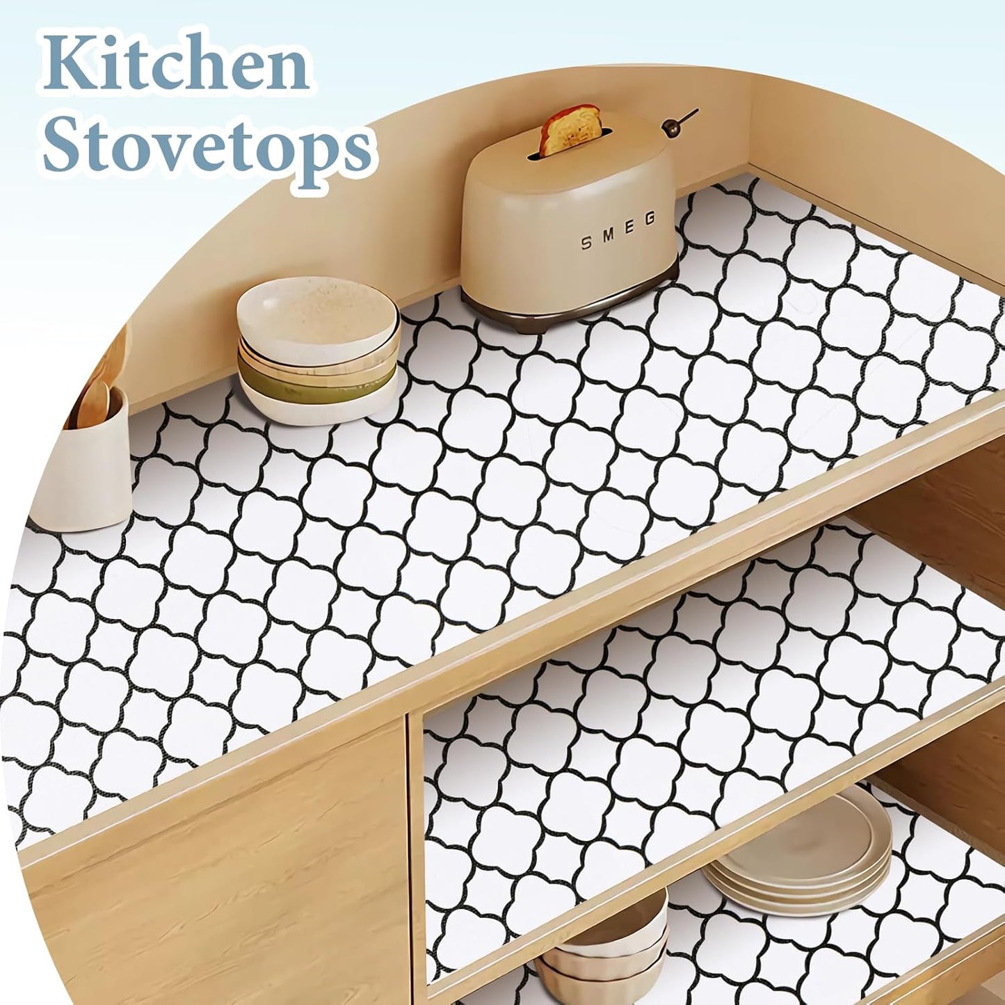 Shelf Drawer Liners for Kitchen Cabinets 11.8 x 118 Inches Non Adhesive Drawer Liner Thickened Refrigerator Liner Black Quatrefoil Strong Non-Slip Paper for Tool Box with Knife and Tape Measure