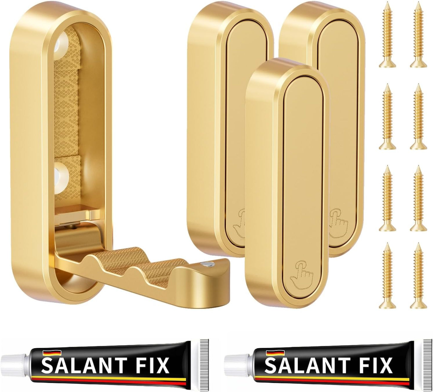 4-Pack Heavy Duty Zinc Alloy Folding Wall Hooks for Bathroom, Kitchen, Entryway, Closet - Space-Saving Design Holds Coats, Towels, Backpacks, Hats, Keys (Gold)