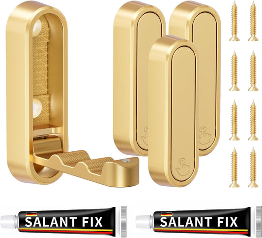 4-Pack Heavy Duty Zinc Alloy Folding Wall Hooks for Bathroom, Kitchen, Entryway, Closet - Space-Saving Design Holds Coats, Towels, Backpacks, Hats, Keys (Gold)
