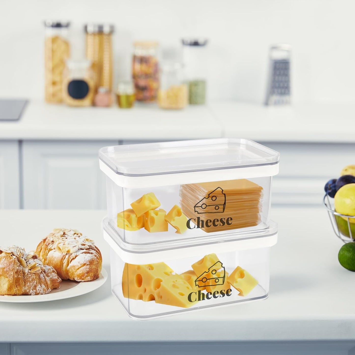 Cheese Container for Refrigerator 2 Pack,Shredded Cheese Storage Container With Lid,Bpa-Free Deli Meat Storage Containers,Cream Cheeses,Fridge Organizers and Storage for Slice Cheeses Holder