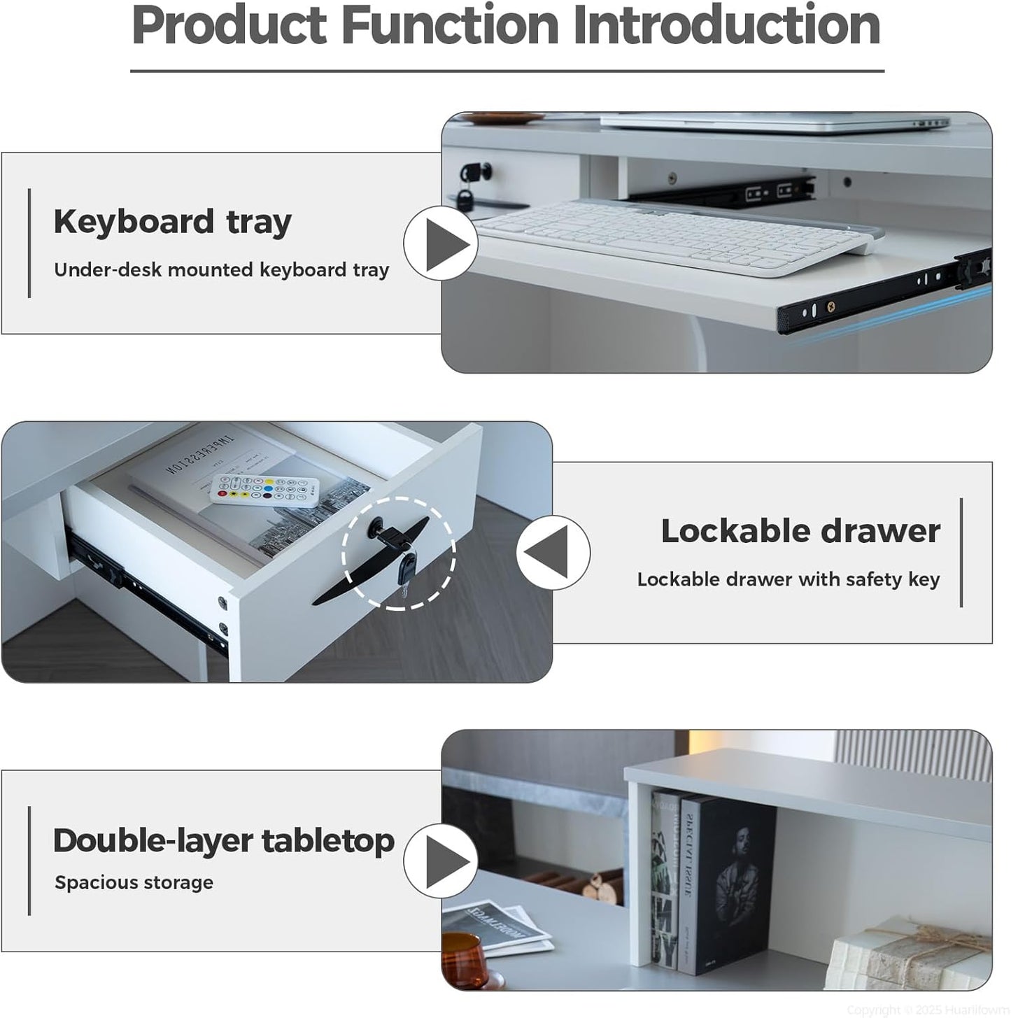 L Shape Reception Desk with Counter, Lockable Drawer, Keyboard Tray, and Double-Layer Storage for Salon, Office, or Clinic (White+Gray/Right, 71" L*24" W*39" H)