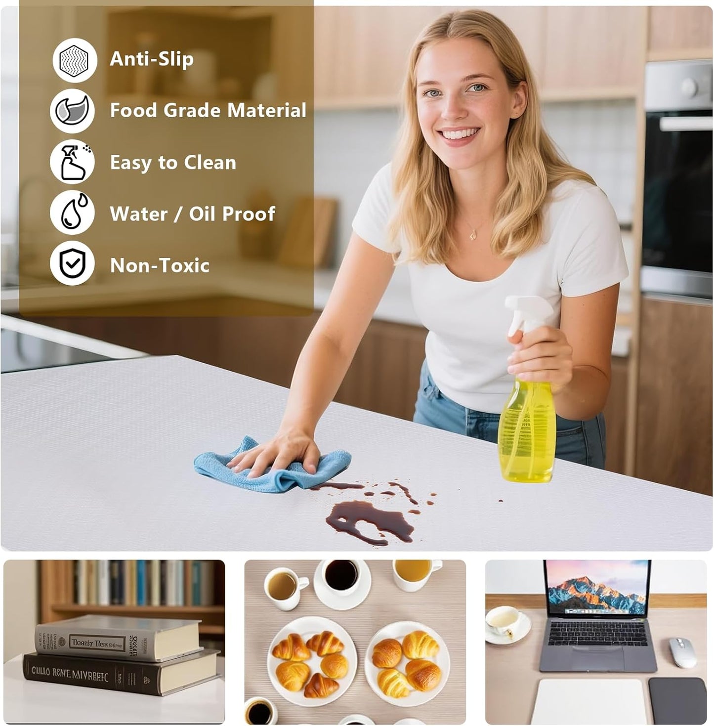 Shelf Liner, 11.8 Inches x 40 FEET Non-Slip Kitchen Cabinet Liner, Washable Oil-Proof Non-Adhesive Contact Paper for Drawer, Cabinet, Shelves, Cupboard, Refrigerator, Storage, Desks, Countertop