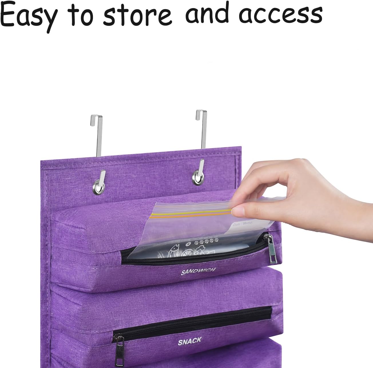 Zipper Bag Organizer Compatible with Gallon, Quart, Sandwich & Snack Food Storage Bag, Kitchen Plastic Bag Storage Organizer for Kitchen RV Camper (Purple)